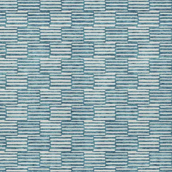 Teal Blue And Ivory Geometric Washable Indoor Outdoor Area Rug Photo 6