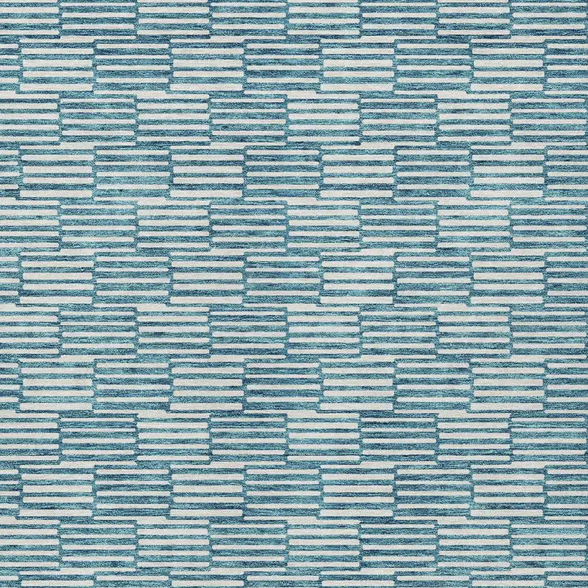 Teal Blue And Ivory Geometric Washable Indoor Outdoor Area Rug Photo 6