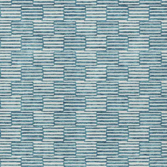 Teal Blue And Ivory Geometric Washable Indoor Outdoor Area Rug Photo 6