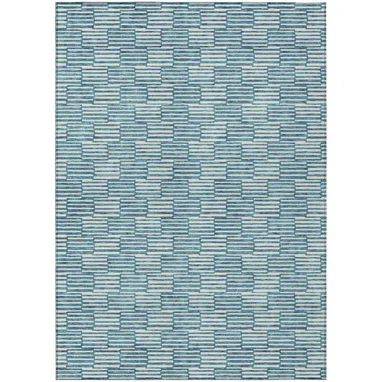 Teal Blue And Ivory Geometric Washable Indoor Outdoor Area Rug Photo 2
