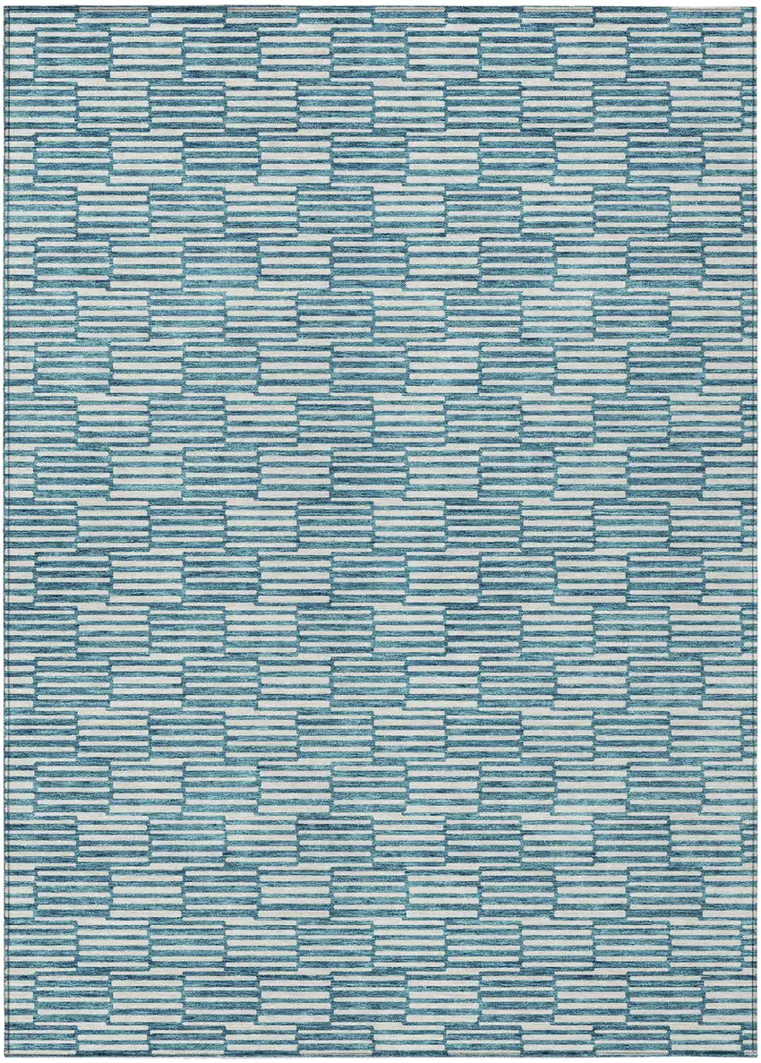 Teal Blue And Ivory Geometric Washable Indoor Outdoor Area Rug Photo 2