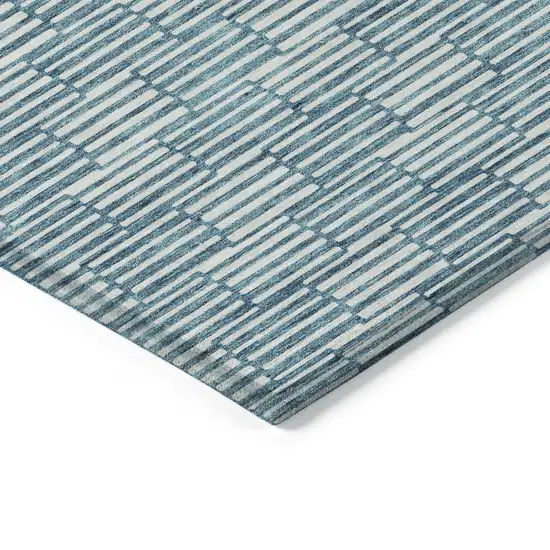 Teal Blue And Ivory Geometric Washable Indoor Outdoor Area Rug Photo 5