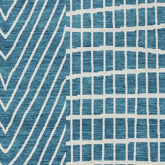 Teal Blue And Ivory Geometric Washable Indoor Outdoor Area Rug Photo 6