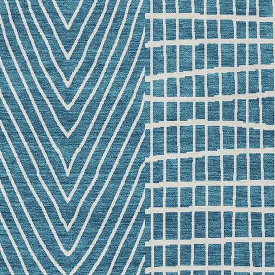 Teal Blue And Ivory Geometric Washable Indoor Outdoor Area Rug Photo 7