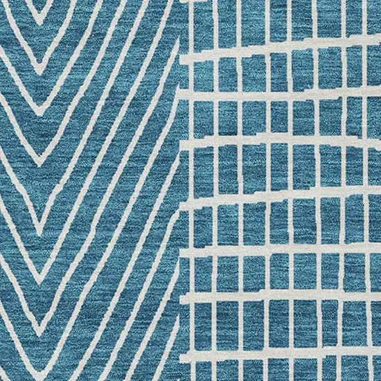 Teal Blue And Ivory Geometric Washable Indoor Outdoor Area Rug Photo 6