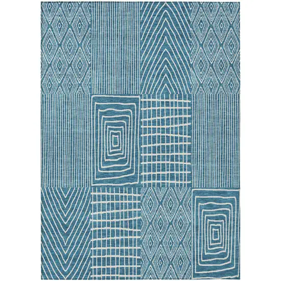 Teal Blue And Ivory Geometric Washable Indoor Outdoor Area Rug Photo 2