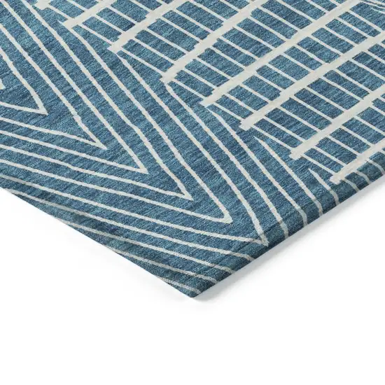 Teal Blue And Ivory Geometric Washable Indoor Outdoor Area Rug Photo 4