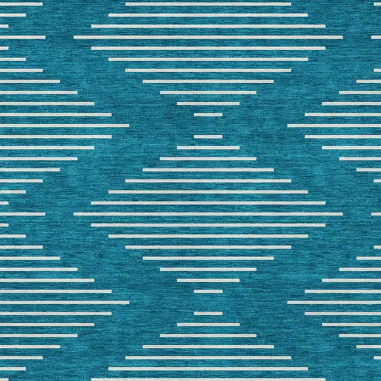 Teal Blue And Ivory Geometric Washable Indoor Outdoor Area Rug Photo 6