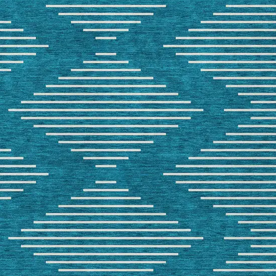 Teal Blue And Ivory Geometric Washable Indoor Outdoor Area Rug Photo 6