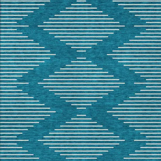 Teal Blue And Ivory Geometric Washable Indoor Outdoor Area Rug Photo 7