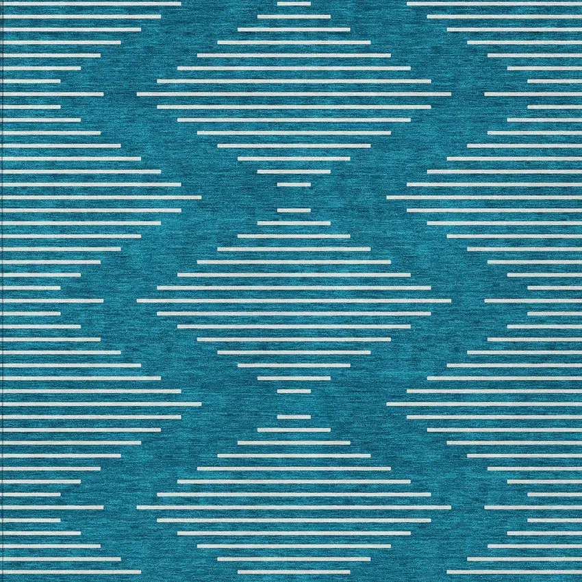 Teal Blue And Ivory Geometric Washable Indoor Outdoor Area Rug Photo 7