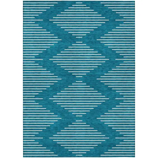 Teal Blue And Ivory Geometric Washable Indoor Outdoor Area Rug Photo 2