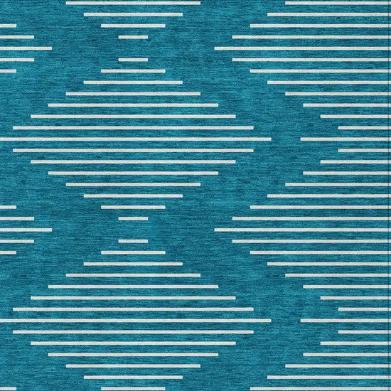 Teal Blue And Ivory Geometric Washable Indoor Outdoor Area Rug Photo 6