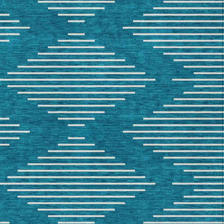 Teal Blue And Ivory Geometric Washable Indoor Outdoor Area Rug Photo 6