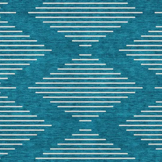 Teal Blue And Ivory Geometric Washable Indoor Outdoor Area Rug Photo 6