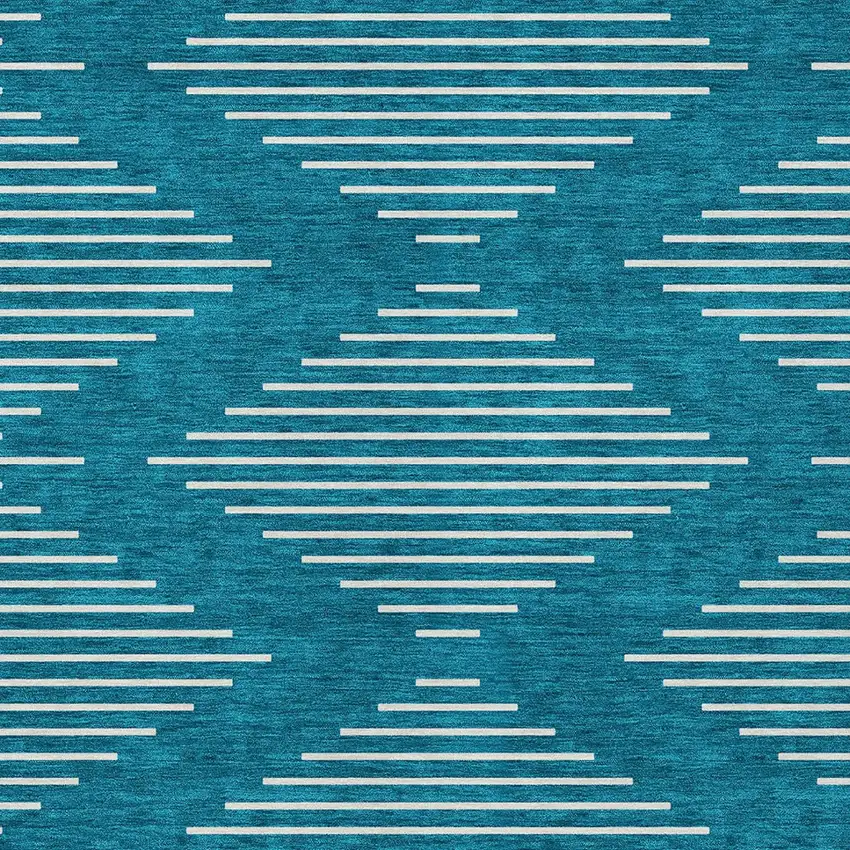 Teal Blue And Ivory Geometric Washable Indoor Outdoor Area Rug Photo 6
