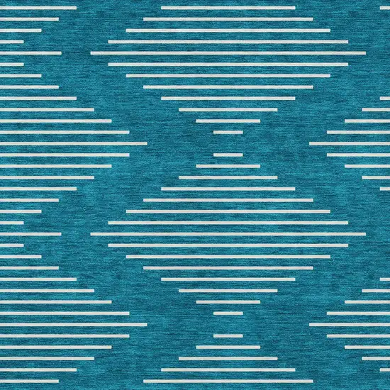 Teal Blue And Ivory Geometric Washable Indoor Outdoor Area Rug Photo 4