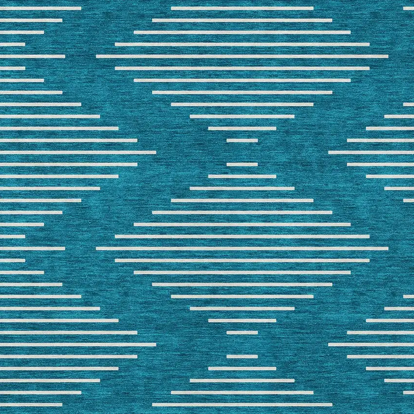 Teal Blue And Ivory Geometric Washable Indoor Outdoor Area Rug Photo 4