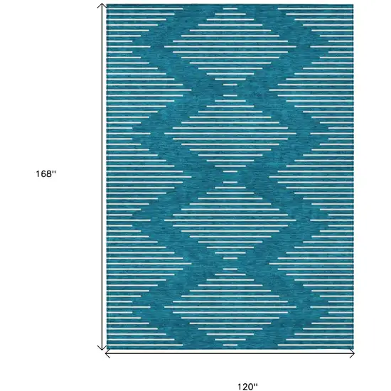 Teal Blue And Ivory Geometric Washable Indoor Outdoor Area Rug Photo 7
