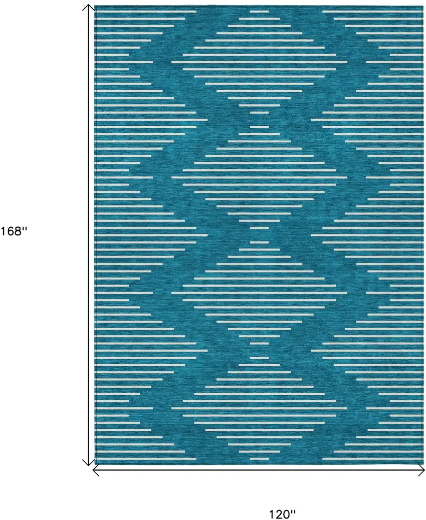 Teal Blue And Ivory Geometric Washable Indoor Outdoor Area Rug Photo 7