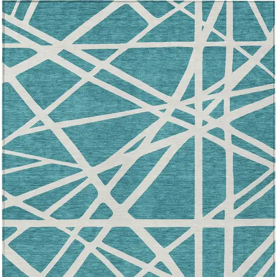 Teal Blue And Ivory Geometric Washable Indoor Outdoor Area Rug Photo 7