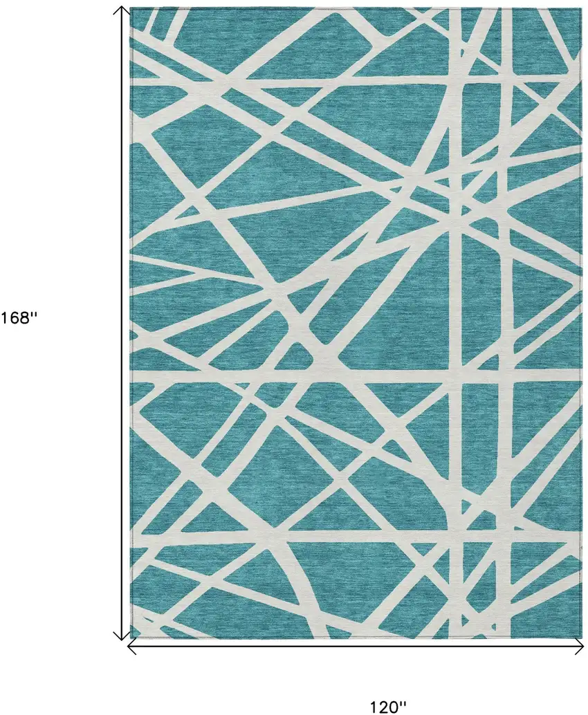 Teal Blue And Ivory Geometric Washable Indoor Outdoor Area Rug Photo 3