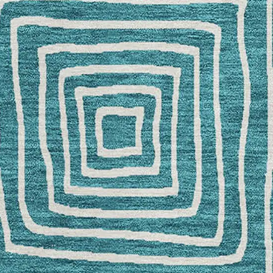 Teal Blue And Ivory Geometric Washable Indoor Outdoor Area Rug Photo 6