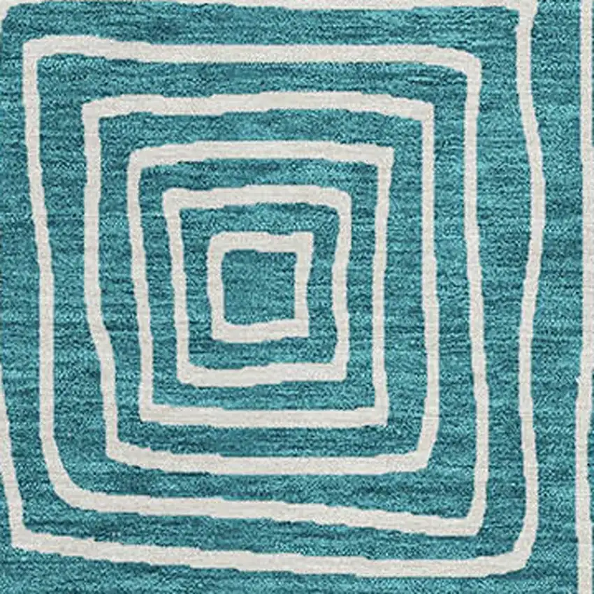 Teal Blue And Ivory Geometric Washable Indoor Outdoor Area Rug Photo 6