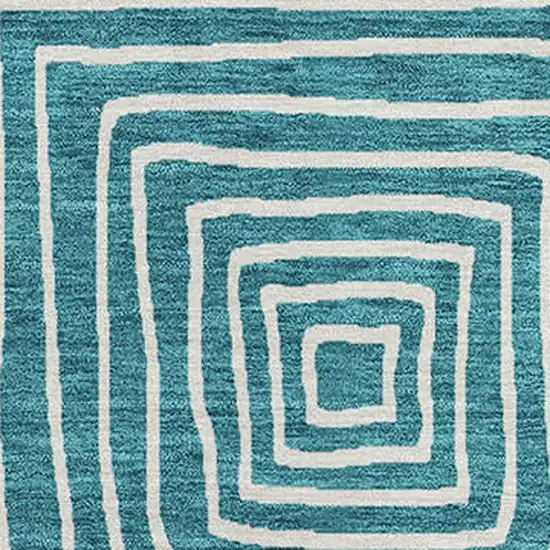 Teal Blue And Ivory Geometric Washable Indoor Outdoor Area Rug Photo 6