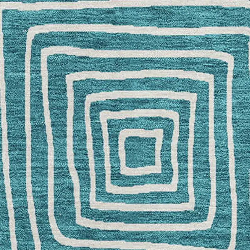 Teal Blue And Ivory Geometric Washable Indoor Outdoor Area Rug Photo 6