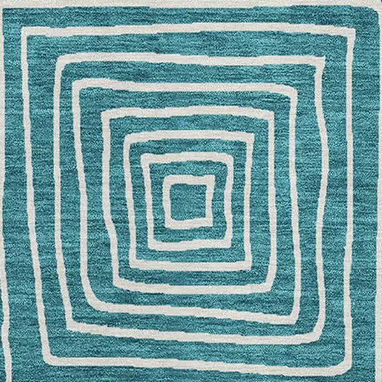 Teal Blue And Ivory Geometric Washable Indoor Outdoor Area Rug Photo 7