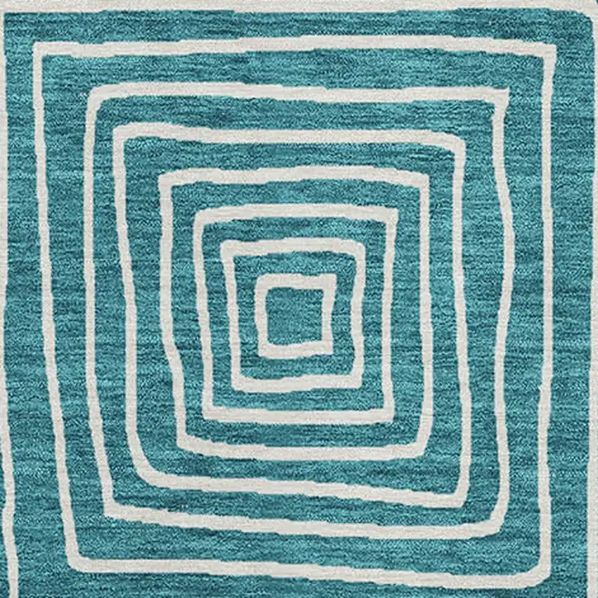 Teal Blue And Ivory Geometric Washable Indoor Outdoor Area Rug Photo 7