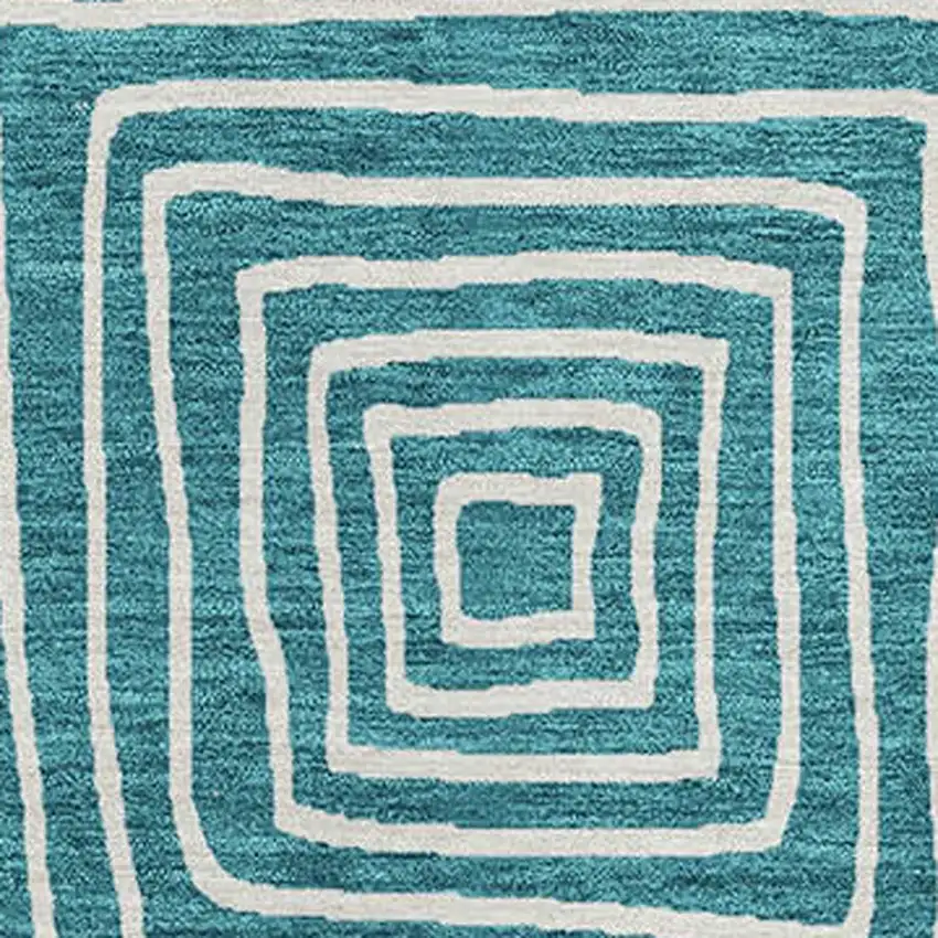 Teal Blue And Ivory Geometric Washable Indoor Outdoor Area Rug Photo 6