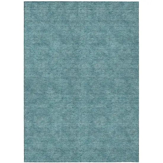 Teal Blue And Ivory Geometric Washable Indoor Outdoor Area Rug Photo 2