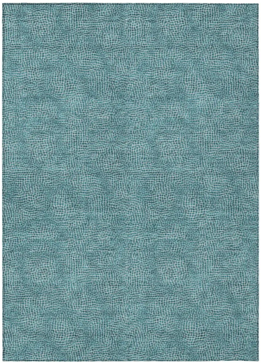 Teal Blue And Ivory Geometric Washable Indoor Outdoor Area Rug Photo 2