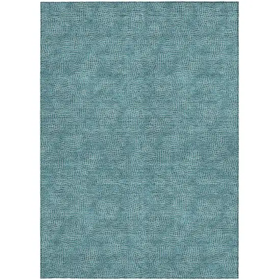 Teal Blue And Ivory Geometric Washable Indoor Outdoor Area Rug Photo 6