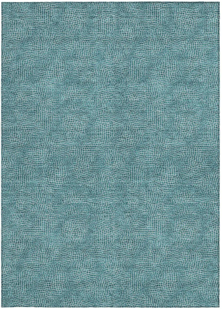 Teal Blue And Ivory Geometric Washable Indoor Outdoor Area Rug Photo 6