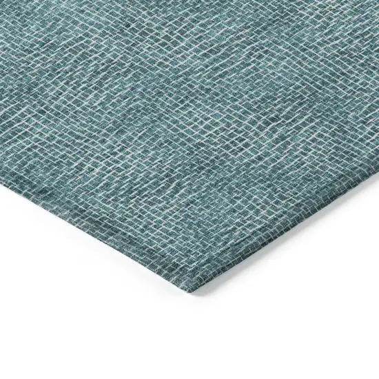 Teal Blue And Ivory Geometric Washable Indoor Outdoor Area Rug Photo 4