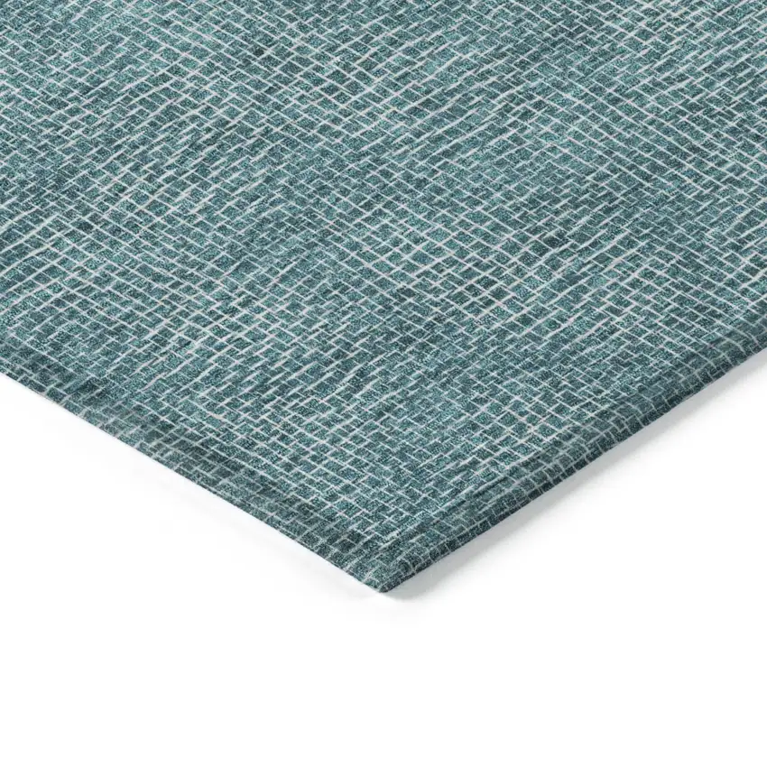 Teal Blue And Ivory Geometric Washable Indoor Outdoor Area Rug Photo 4