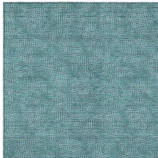Teal Blue And Ivory Geometric Washable Indoor Outdoor Area Rug Photo 5