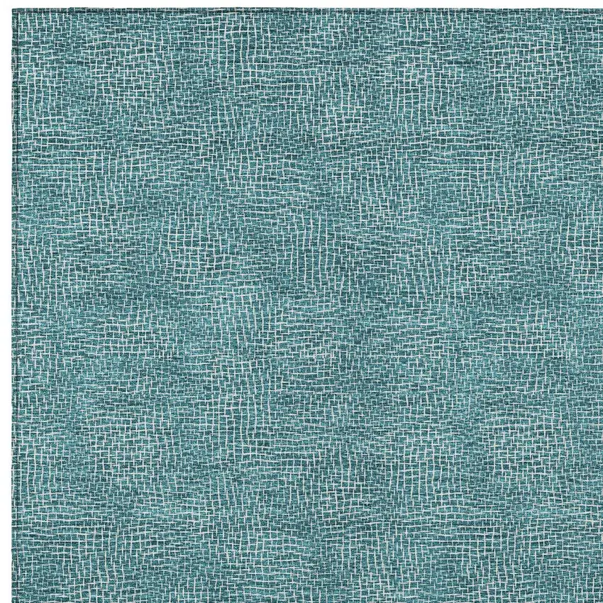 Teal Blue And Ivory Geometric Washable Indoor Outdoor Area Rug Photo 5