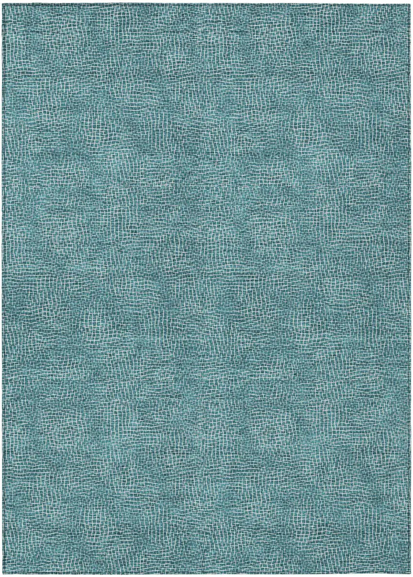 Teal Blue And Ivory Geometric Washable Indoor Outdoor Area Rug Photo 2
