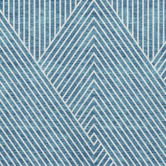 Teal Blue And Ivory Geometric Washable Indoor Outdoor Area Rug Photo 6