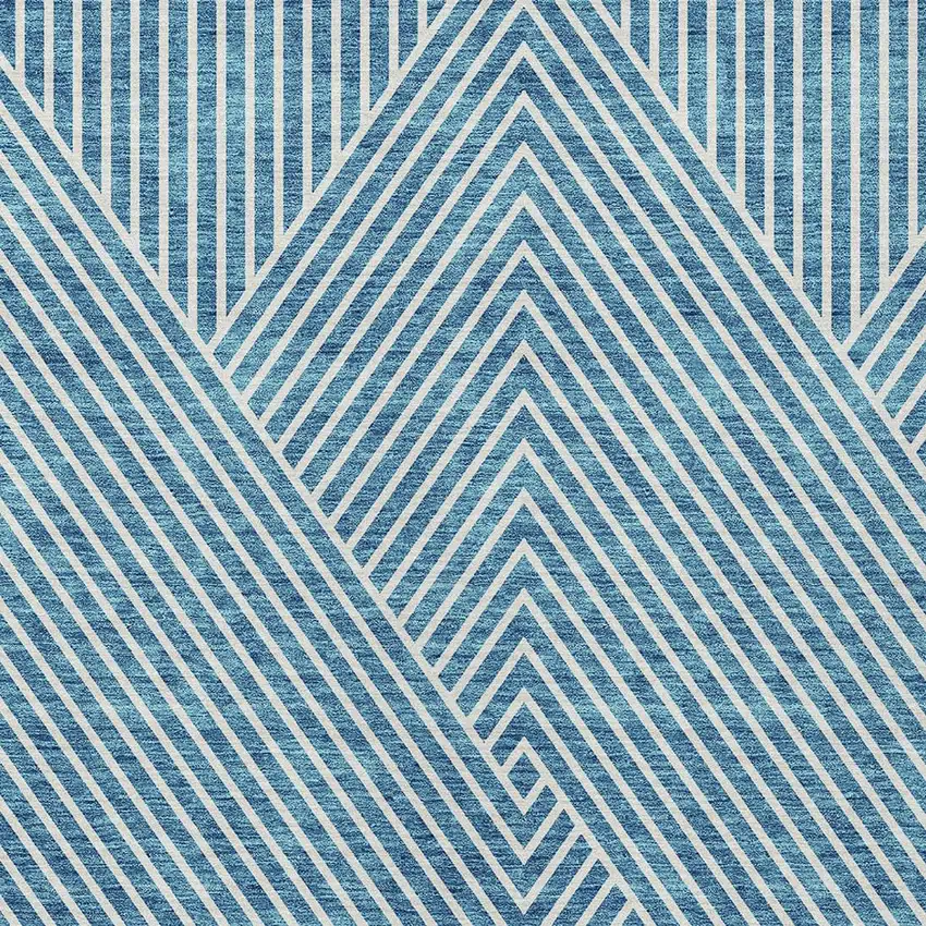 Teal Blue And Ivory Geometric Washable Indoor Outdoor Area Rug Photo 6