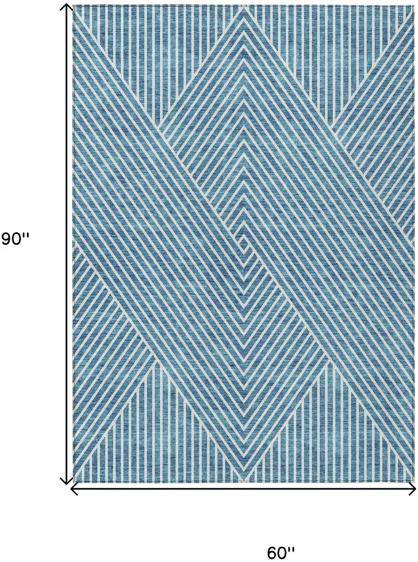 Teal Blue And Ivory Geometric Washable Indoor Outdoor Area Rug Photo 3