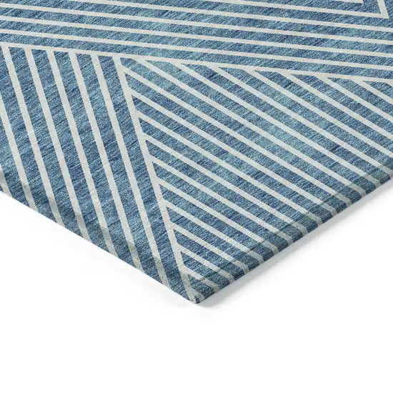 Teal Blue And Ivory Geometric Washable Indoor Outdoor Area Rug Photo 4