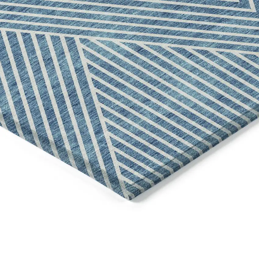 Teal Blue And Ivory Geometric Washable Indoor Outdoor Area Rug Photo 4