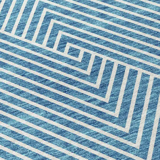 Teal Blue And Ivory Geometric Washable Indoor Outdoor Area Rug Photo 5