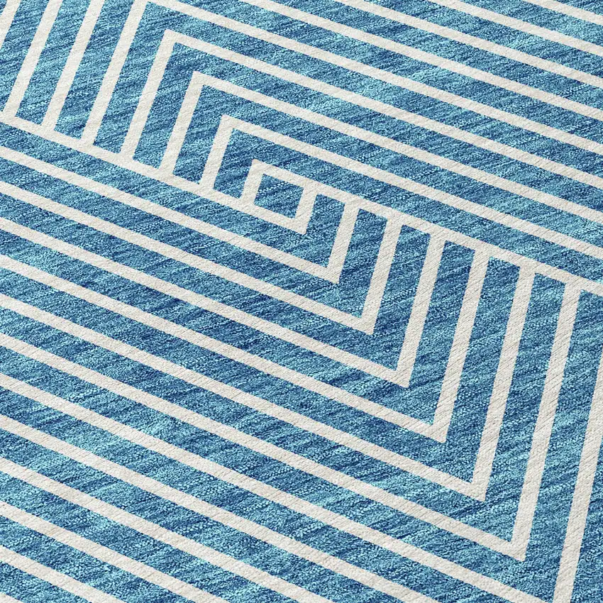 Teal Blue And Ivory Geometric Washable Indoor Outdoor Area Rug Photo 5