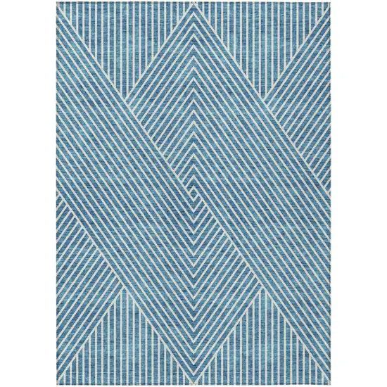 Teal Blue And Ivory Geometric Washable Indoor Outdoor Area Rug Photo 2
